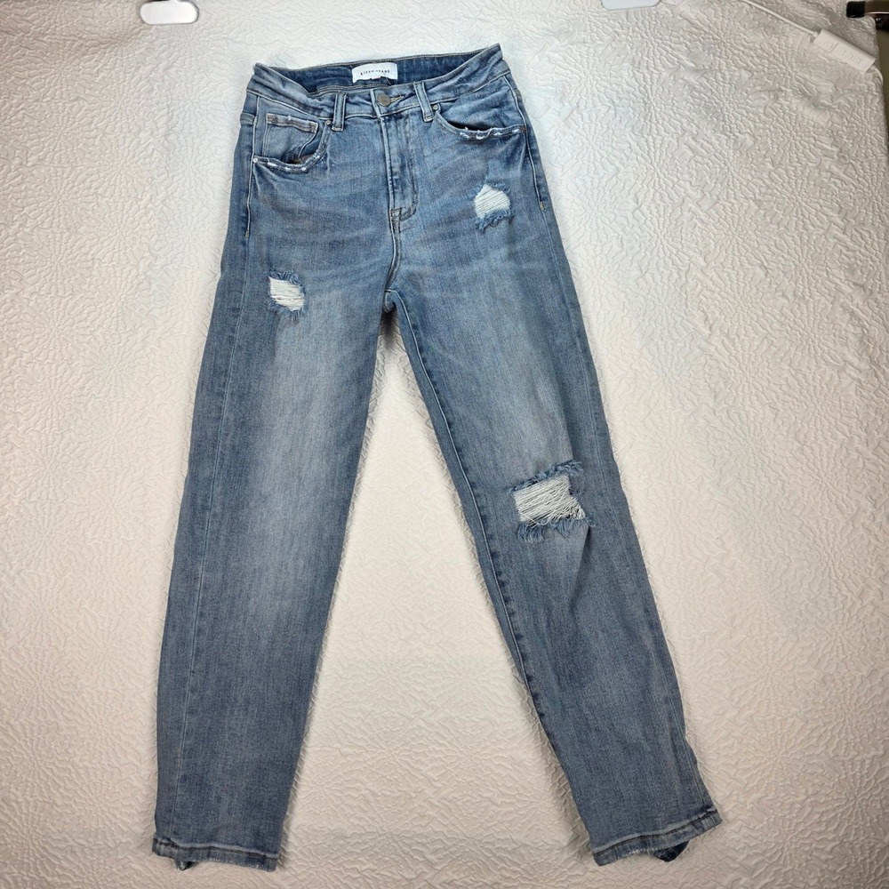 Risen Jeans Womens 5/27 High Rise Straight Leg Distressed Medium Wash ST_RDP5466